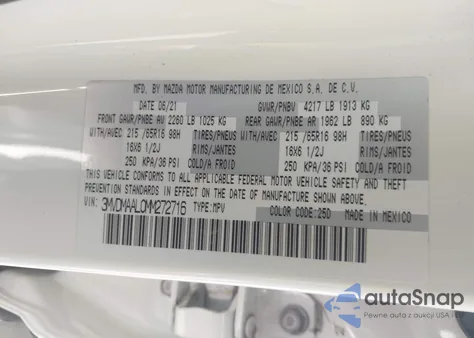 2021 Mazda Cx-30 2.5 S из США, поврежденный, VIN 3MVDMAAL0MM272716